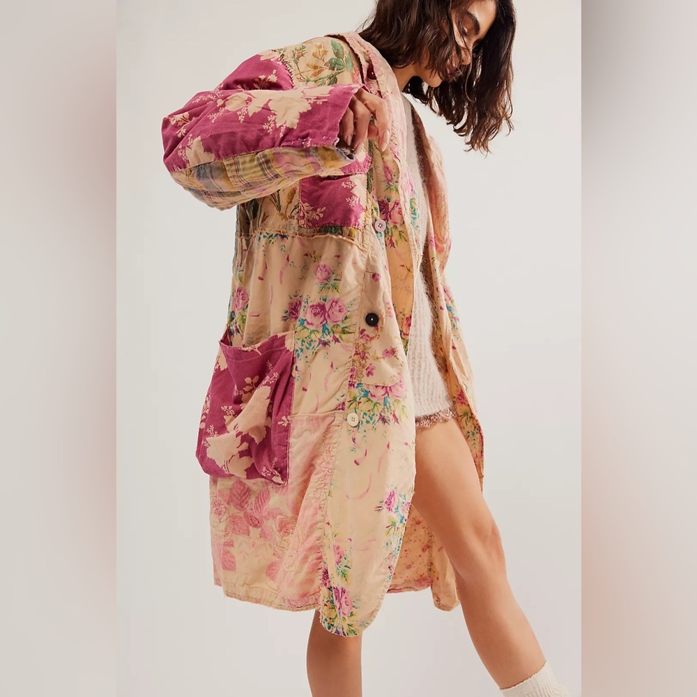 Magnolia Pearl Floral Patchwork Siyah Double Breasted Coat Jacket Abilene - Picture 2 of 14